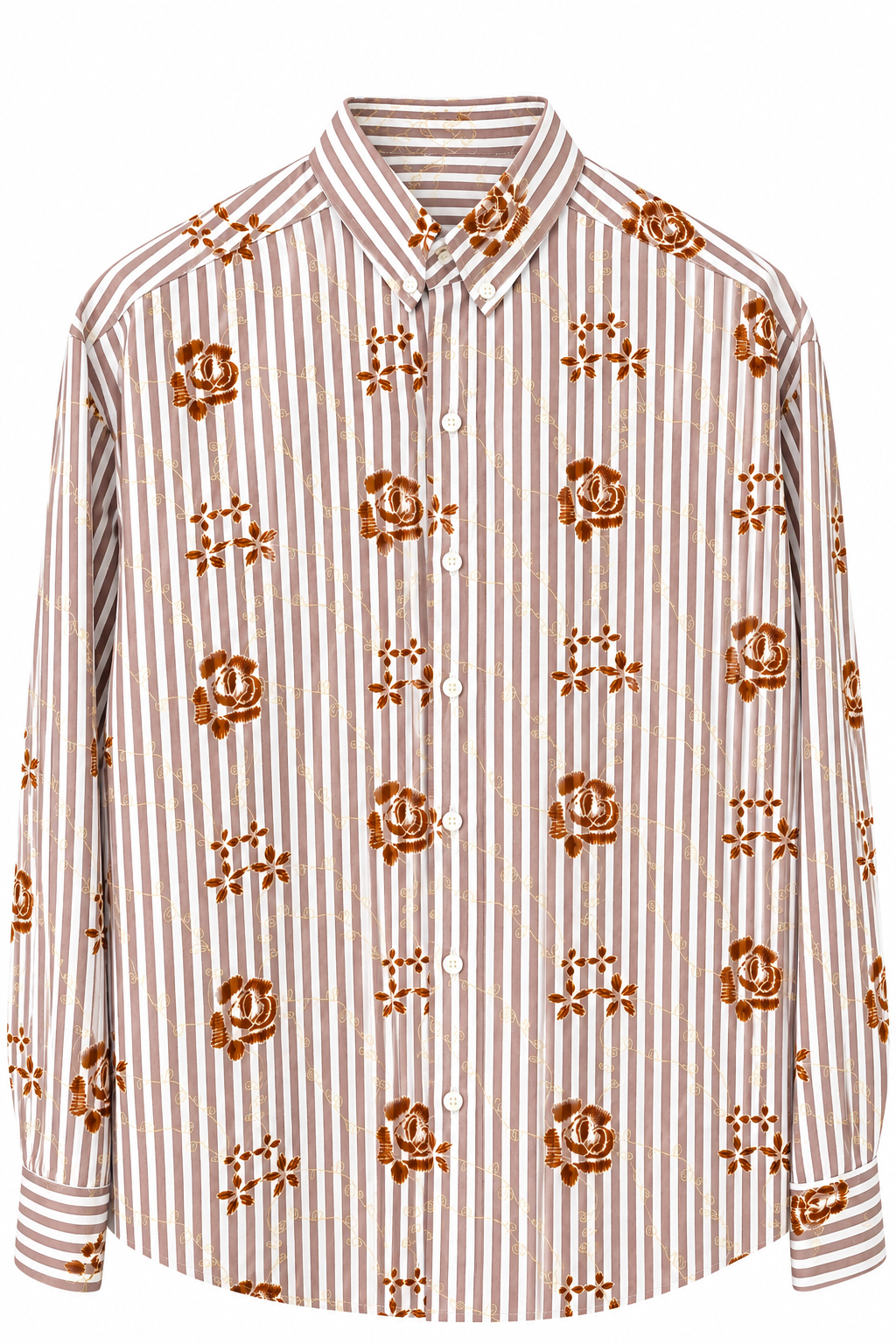 Brown Floral Striped Premium Casual Shirt