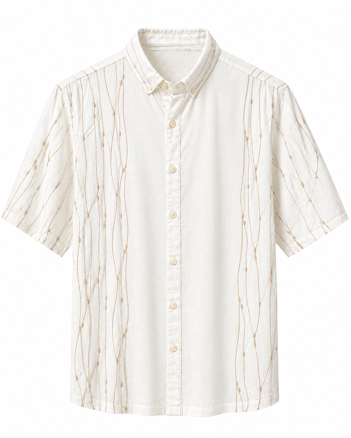 White & Beige Embroidered Casual Shirt